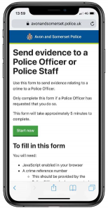 Send evidence to an officer form on an iPhone