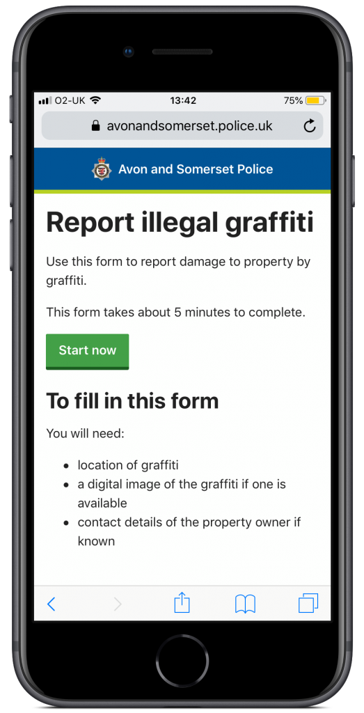 Screenshot of our 'report illegal graffiti' form